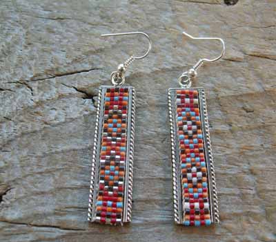 American Indian Sterling Beaded Dangle Earrings